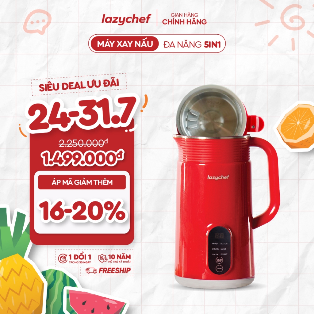 Máy Làm Sữa Hạt Lazychef - Máy Xay Nấu Đa Năng - Máy Xay Sinh Tố Lazychef, Chống Trào, Độ Ồn Thấp