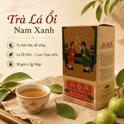 Trà Túi Lọc Nam Xanh,Trà Lá Ổi, Vị Chát Nhẹ, Nguyên Liệu Tự Nhiên, 18 Gói x 3g/Hộp