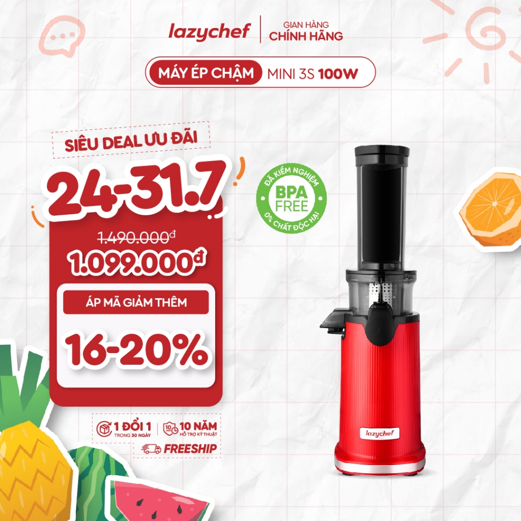 Máy Ép Chậm Mini 3S 100w Lazychef - Máy Ép Trái Cây, Làm Kem Hoa Quả, Tháo Lắp 3s, Công Nghệ Ép Lạnh