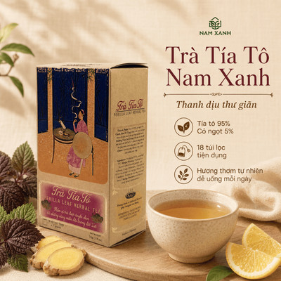 Trà Thảo Mộc Nam Xanh, Trà Tía Tô, Thanh Dịu Thư Giãn Cơ Thể, Nguyên Liệu Tự Nhiên, Hộp Giấy 54g, 18 Túi Lọc