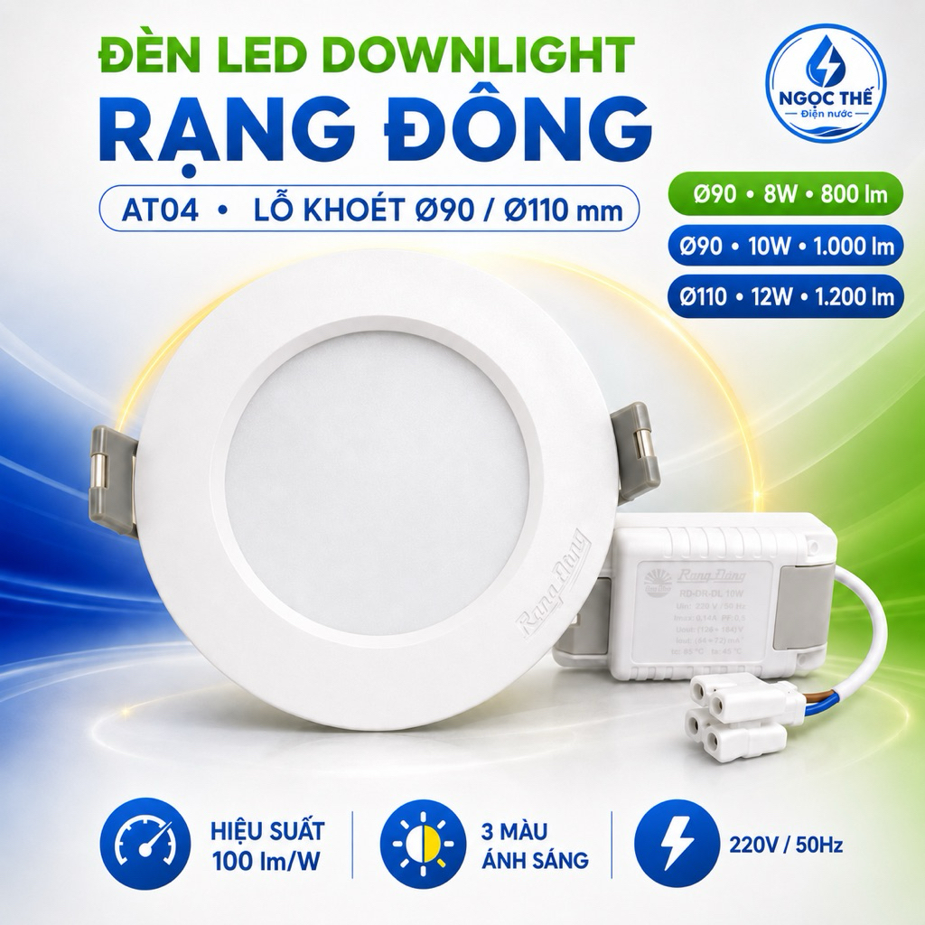 (Chính hãng Rạng Đông) Đèn LED Âm Trần Downlight Rạng Đông AT04 , Lỗ Khoét Ø90/Ø110, 3 Màu Ánh Sáng