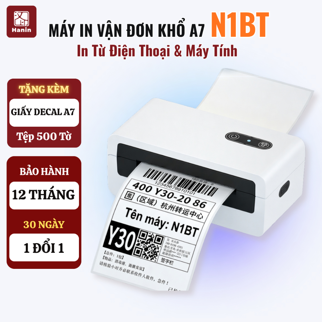 Máy In Nhiệt N1BT In Đơn Hàng, Tem Nhãn Vận Đơn Mini Khổ A7 USB Type-C Bluetooth