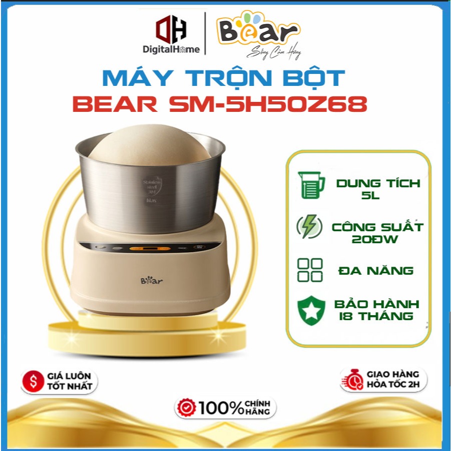 Máy Trộn Bột Bear SM-5H50Z68, Dung Tích 5L. Công Suất 200W. Bảo Hành Chính Hãng 18 Tháng