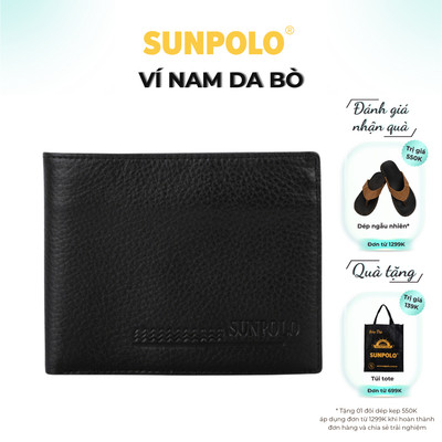  Ví ngang nam da bò SUNPOLO Đen Nâu - WS11DN