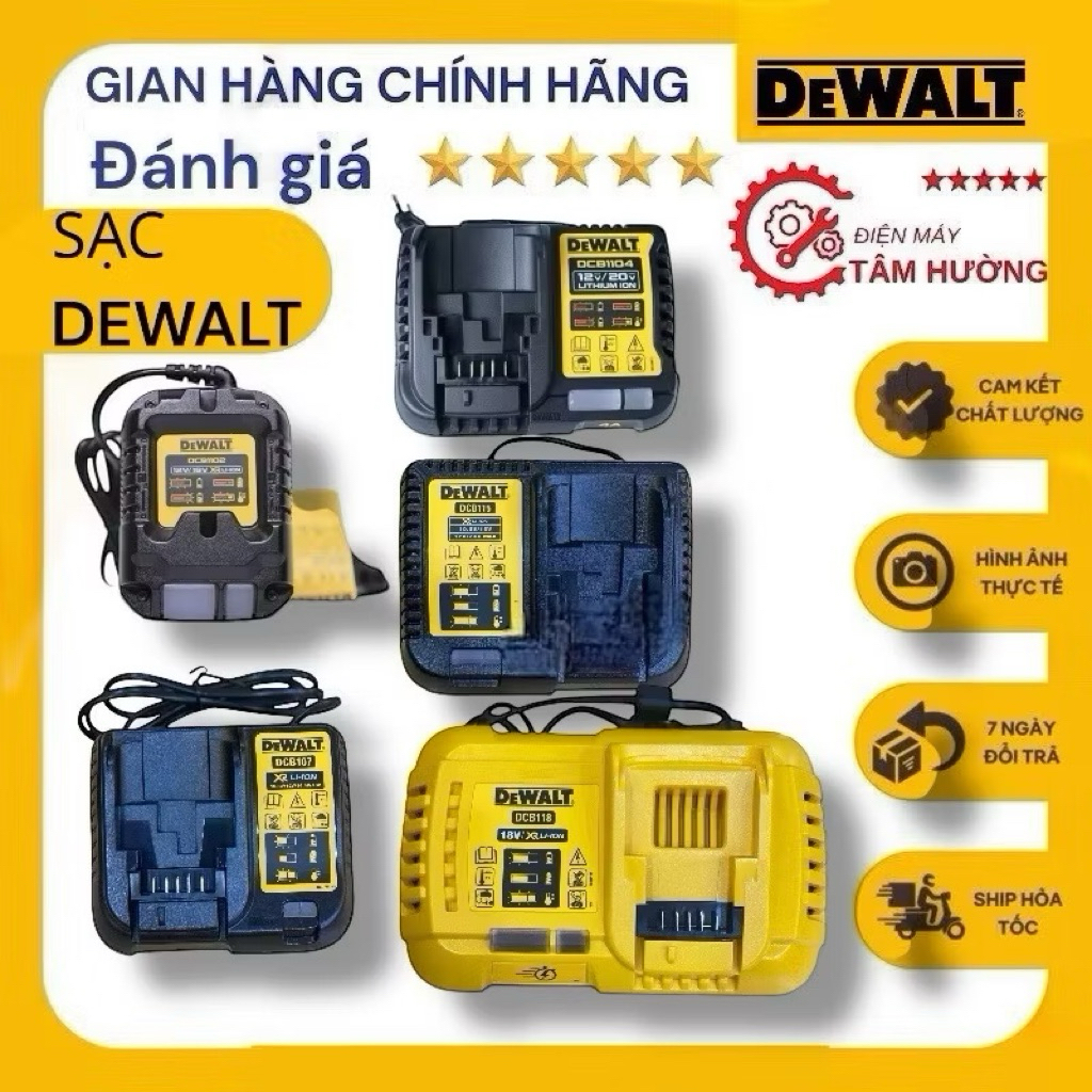 Bộ sạc pin 12v/ 18v /20v /54v chính hãng Dewalt điện 220v  , Model Dcb1104 - Model Dcb118 - Model Dc