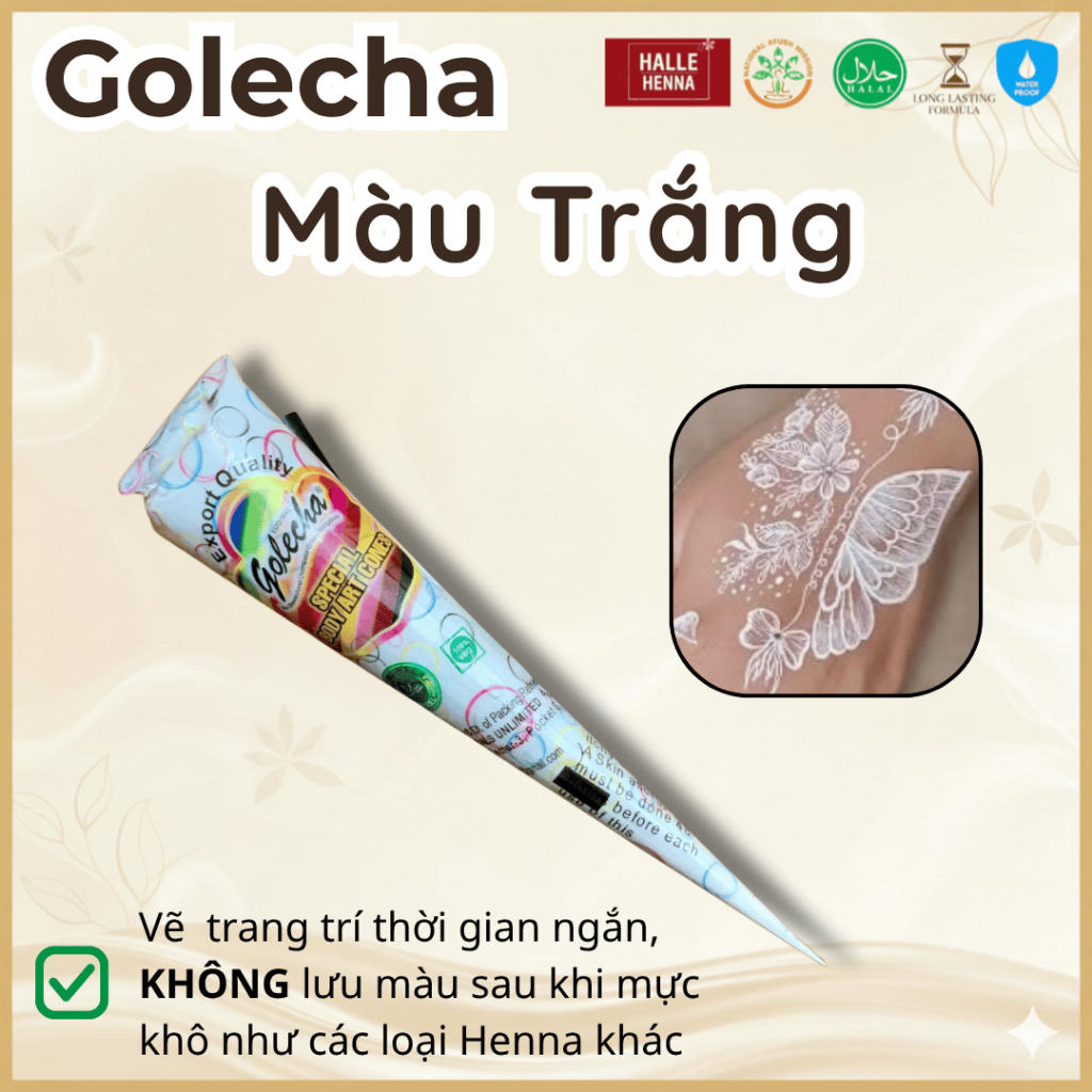 Mực Vẽ Henna Trắng GOLECHA White Ấn Độ 25g – Henna Xăm Tạm Thời Chụp Ảnh, Lookbook