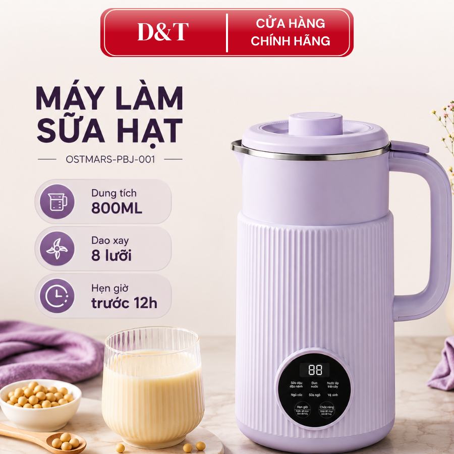 Máy Làm Sữa Hạt OSTMARS 800ML – Máy Xay Nấu Đa Năng Xay Mịn, Hẹn Giờ Thông Minh