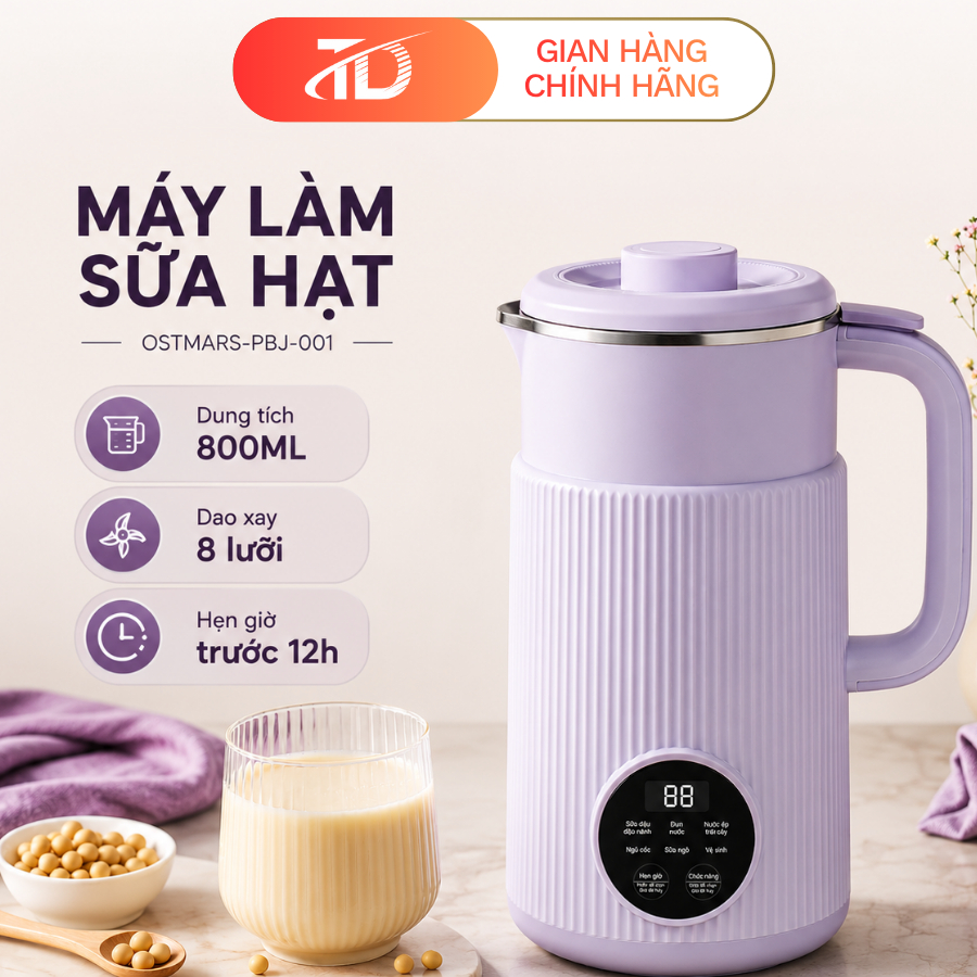 Máy Làm Sữa Hạt OSTMARS 800ML – Máy Xay Nấu Đa Năng Xay Mịn, Hẹn Giờ Thông Minh
