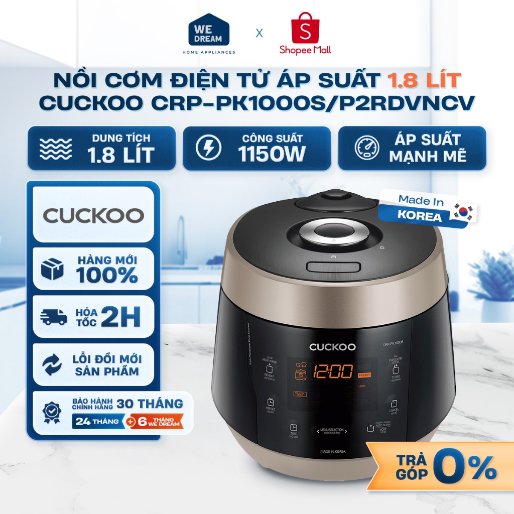 CRP-PK1000S - Nồi Cơm Áp Suất Điện Tử Cuckoo 1.8 Lít CRP-PK1000S/BKCGVNCV - Chính Hãng, Hàng Mới