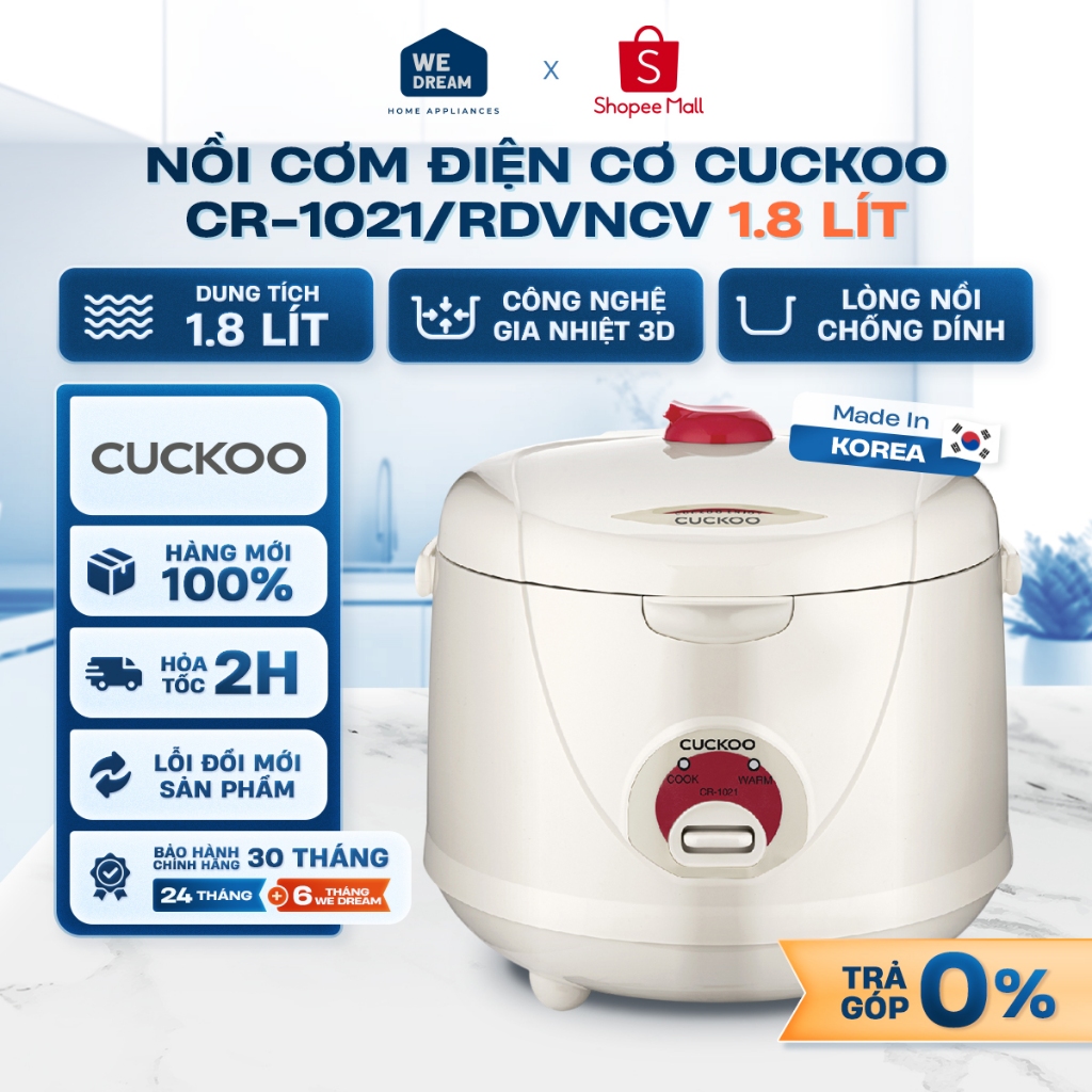 CR-1021 - Nồi Cơm Điện Cơ Cuckoo 1.8 Lít CR-1021/WHVNCV - Hàng Chính Hãng, Hàng Mới