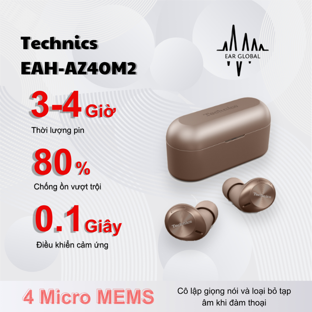 Tai Nghe Technics EAH-AZ40M2 | 4 Micro Đàm Thoại | Multipoint 3 Thiết Bị | Gọn nhẹ | IPX4