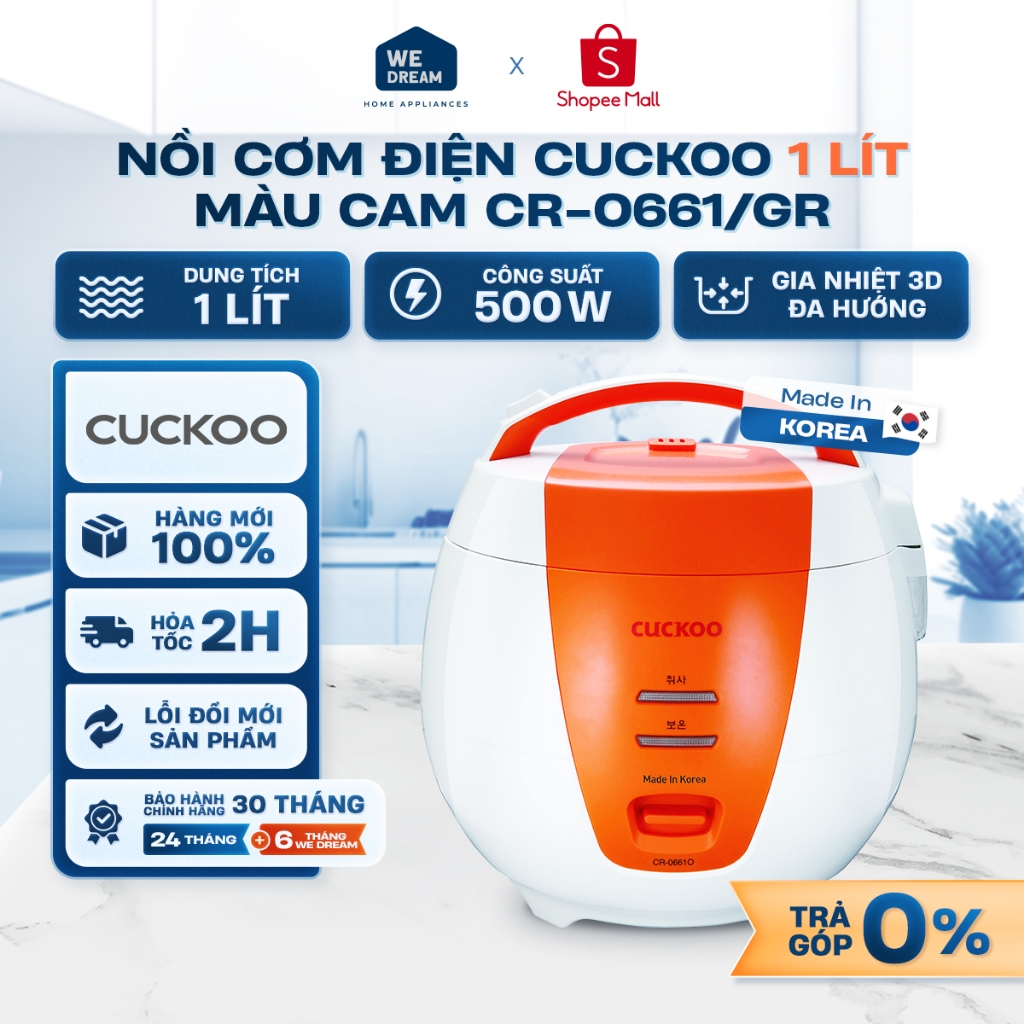CR-0661 - Nồi Cơm Điện Cuckoo 1 Lít CR-0661/OR Màu Cam - Hàng Chính Hãng, Hàng Mới