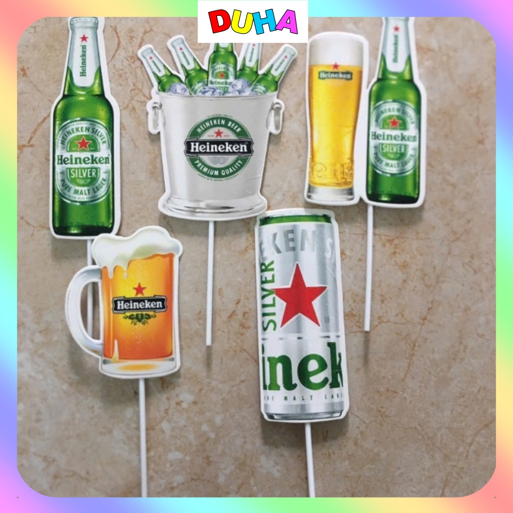 COMBO 2/5 Set que giấy bia Heineken xanh trang trí bánh DUHA 191