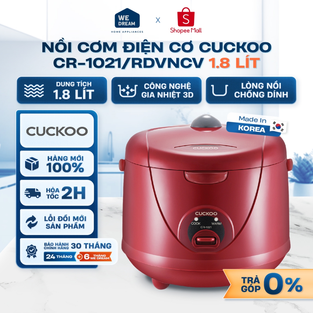 CR-1021/RDVNCV - Nồi Cơm Điện Cơ Cuckoo 1.8 Lít CR-1021/RDVNCV Màu Đỏ - Hàng Chính Hãng, Hàng Mới
