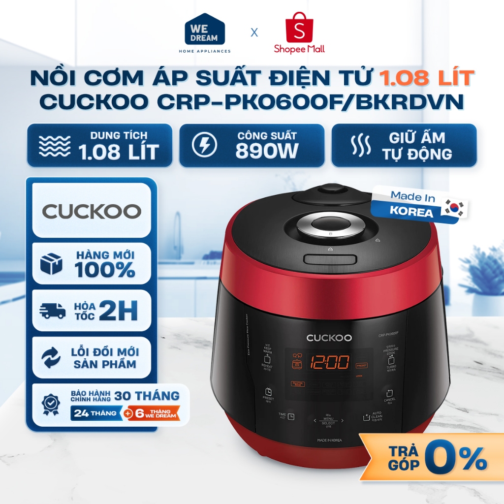 CRP-PK0600F - Nồi Cơm Áp Suất Điện Tử Cuckoo 1.08 Lít CRP-PK0600F/BKRDVN - Hàng Chính Hãng, Hàng Mới