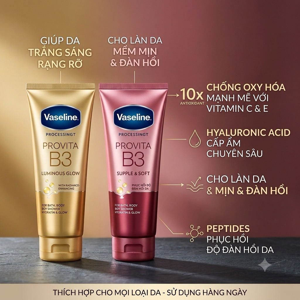 Sữa Dưỡng Thể Vaseline ProVita B3 Serum-Burst Lotion 222ml - Dưỡng Trắng Sáng / Mềm Mịn Đàn Hồi