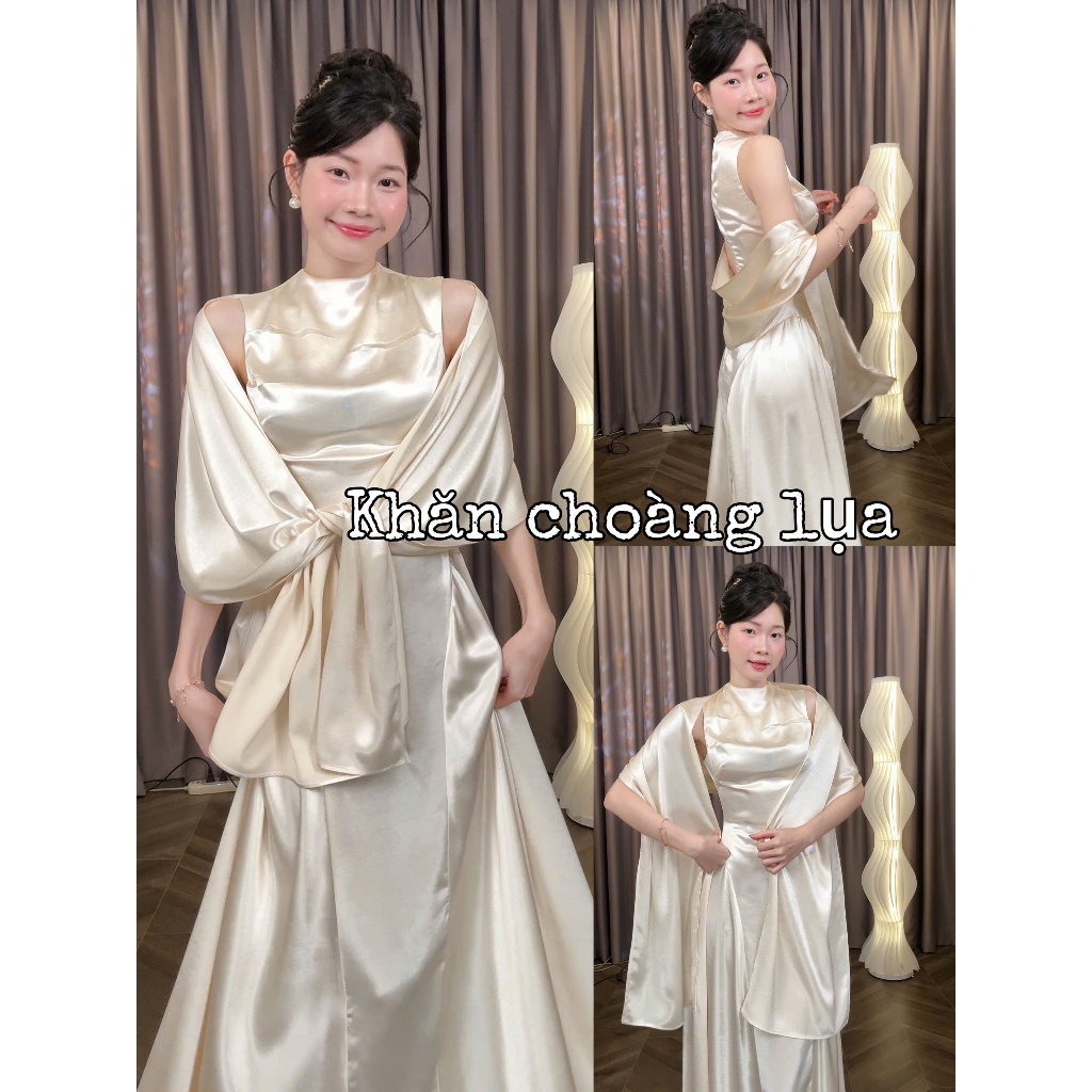 [C.03] (Choàng Lẻ) Khăn Choàng Lụa Thiết Kế Phối Váy Lụa Thanh Lịch Sang Trọng Women Top Dress | Tũm