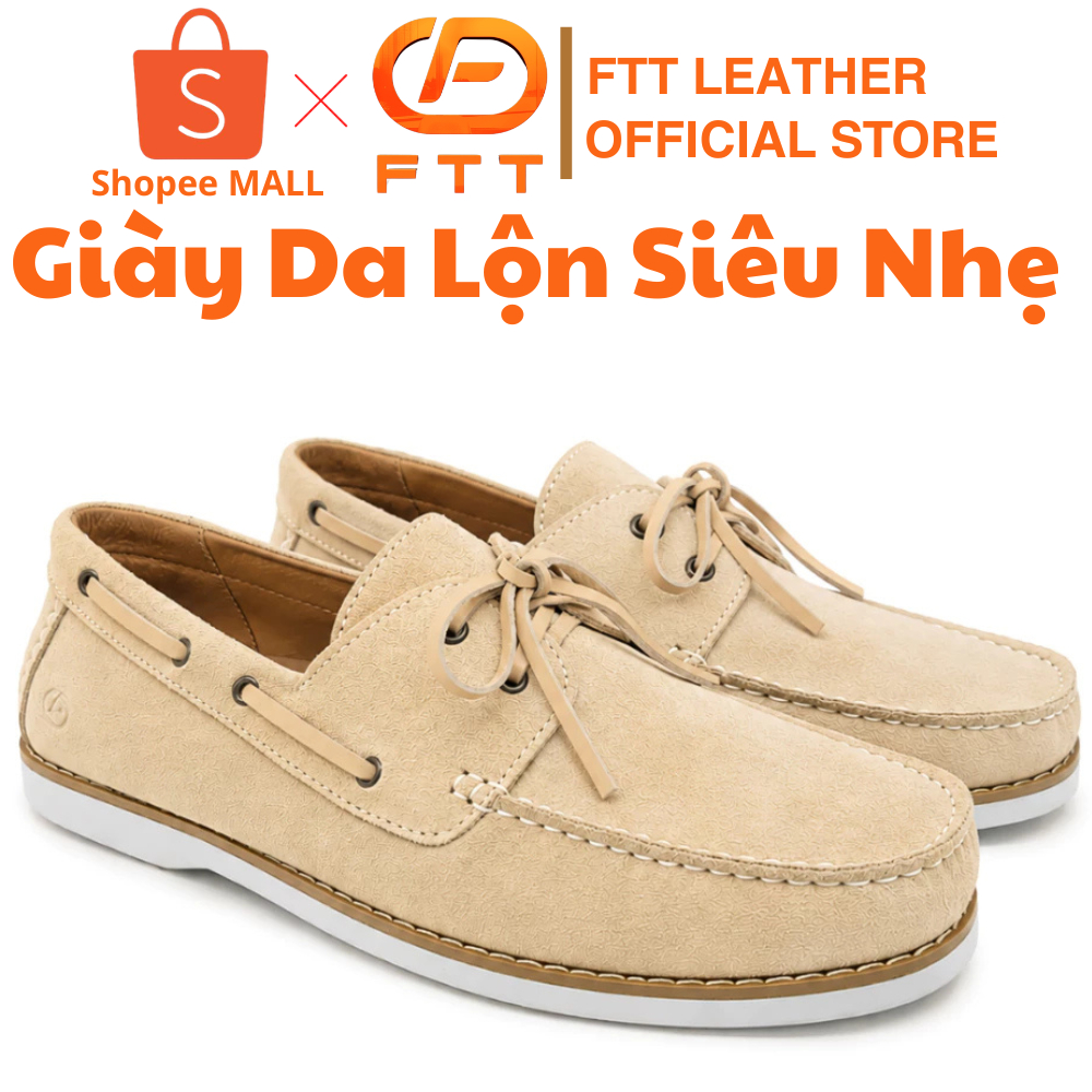 Giày da lộn nam boat shoes cao cấp FTTLeather giày da lộn nam đế bệt sang trọng đi hằng ngày FC007B4