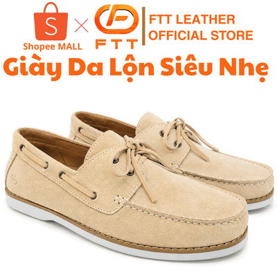Giày da lộn nam boat shoes cao cấp FTTLeather giày da lộn nam đế bệt sang trọng đi hằng ngày FC007B4
