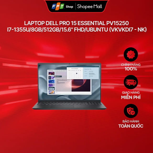 Laptop Dell Pro 15 Essential PV15250 i7-1355U/8GB/512GB/15.6" FHD/UBUNTU (VKVKDI7 - NK)