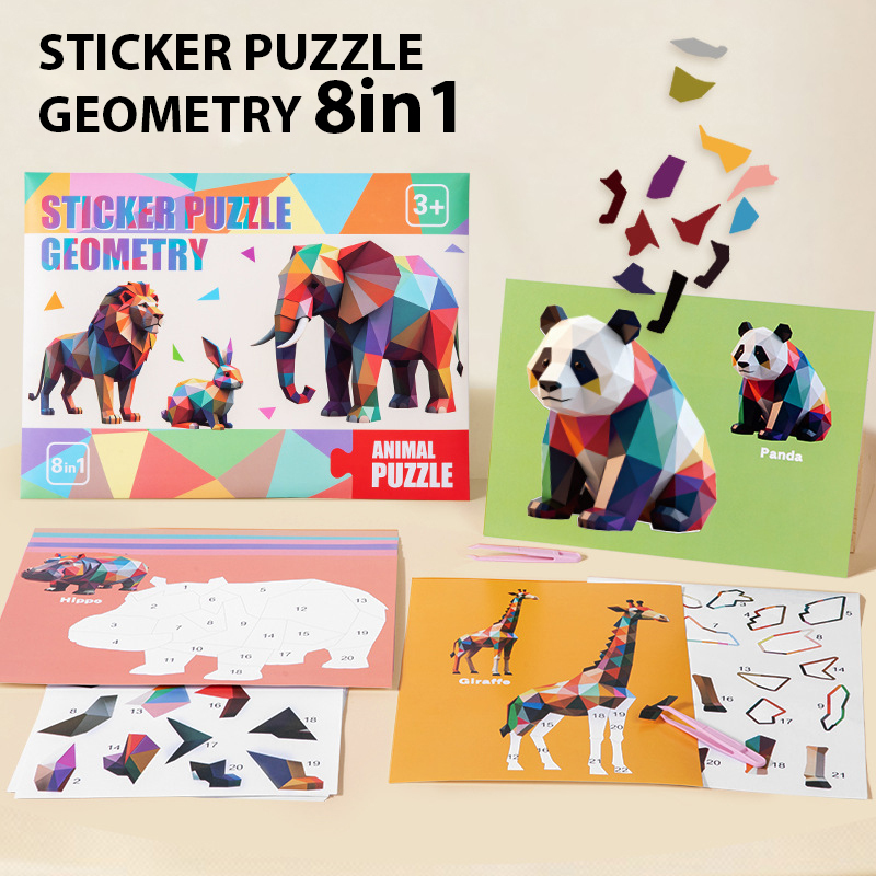 Combo 8 tranh Sticker Puzzle Hình Học Geometry Cho Bé – Ghép Dán Sáng Tạo 8in1