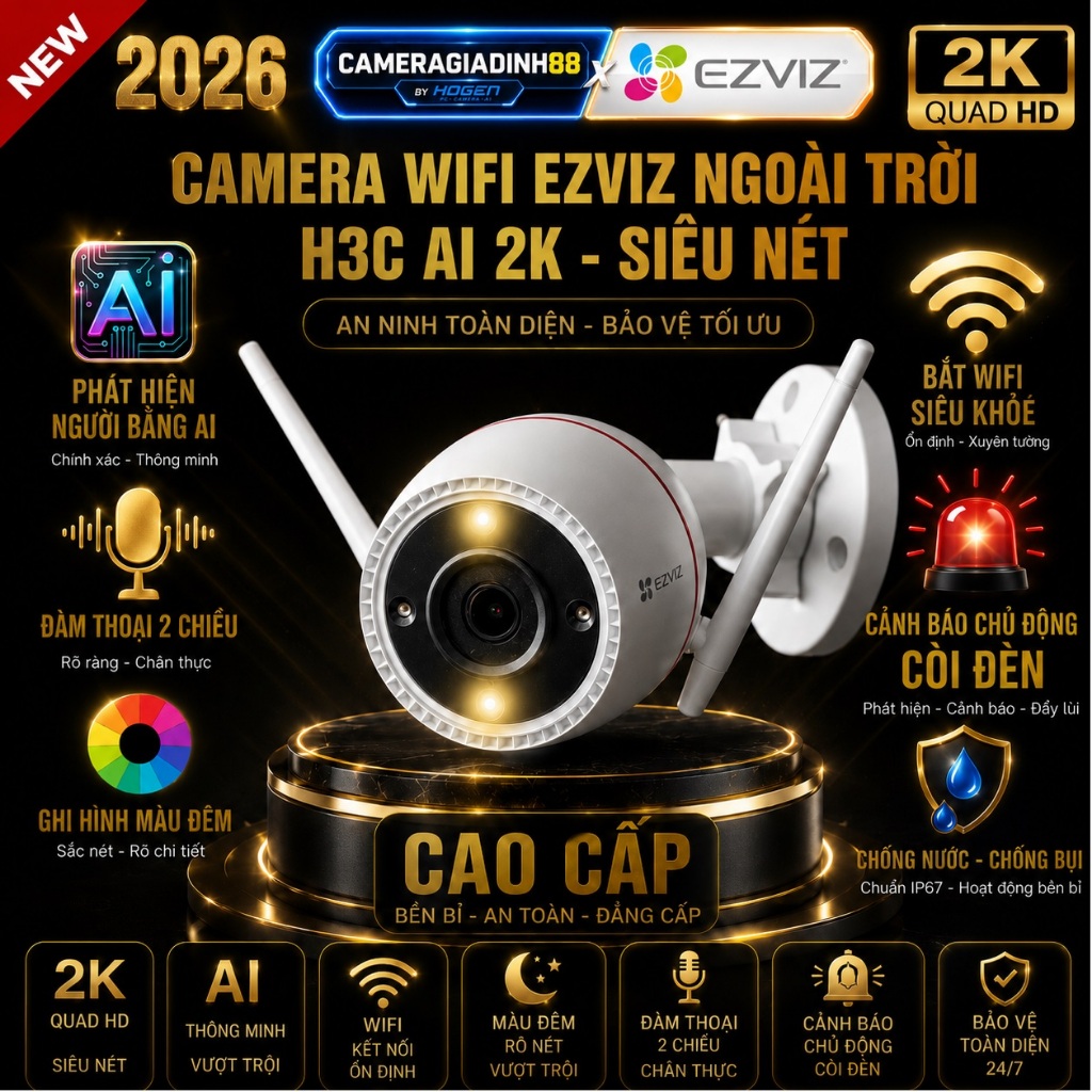 Camera WIFI Ngoài Trời Thông Minh EZVIZ  MÀU BAN ĐÊM 2MP 1080P FullHD C3TN C3W C3WN CHÍNH HÃNG 24TH