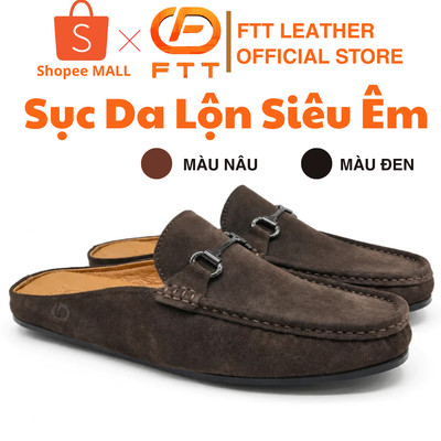 Giày sục nam da lộn Horsebit Mules cao cấp FTT Leather đế cao su cao cấp hạn chế trượt FC505B4