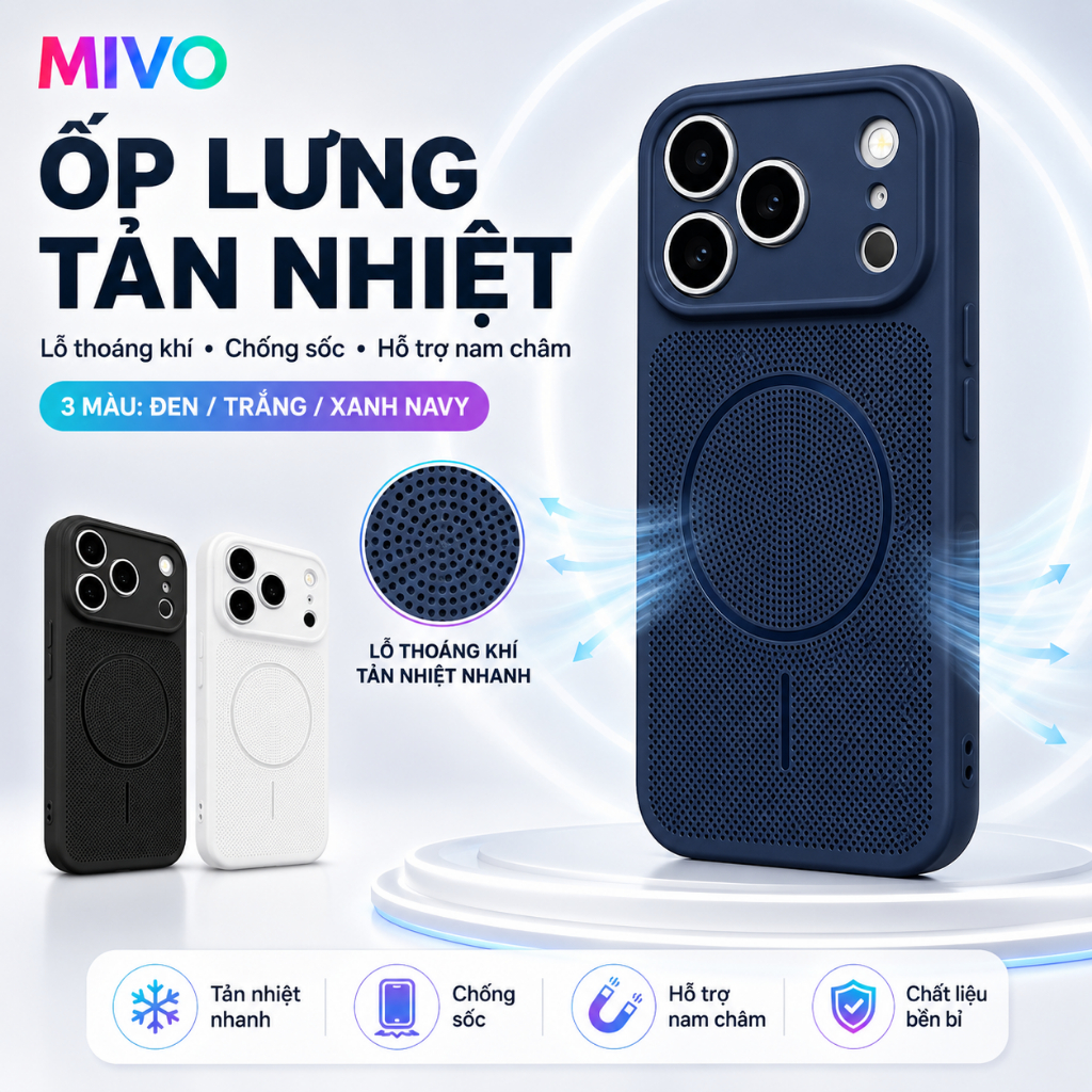 Ốp Điện Thoại Tản Nhiệt Thoáng Khí Chống Sốc, Ốp iphone có lỗ thoáng khí