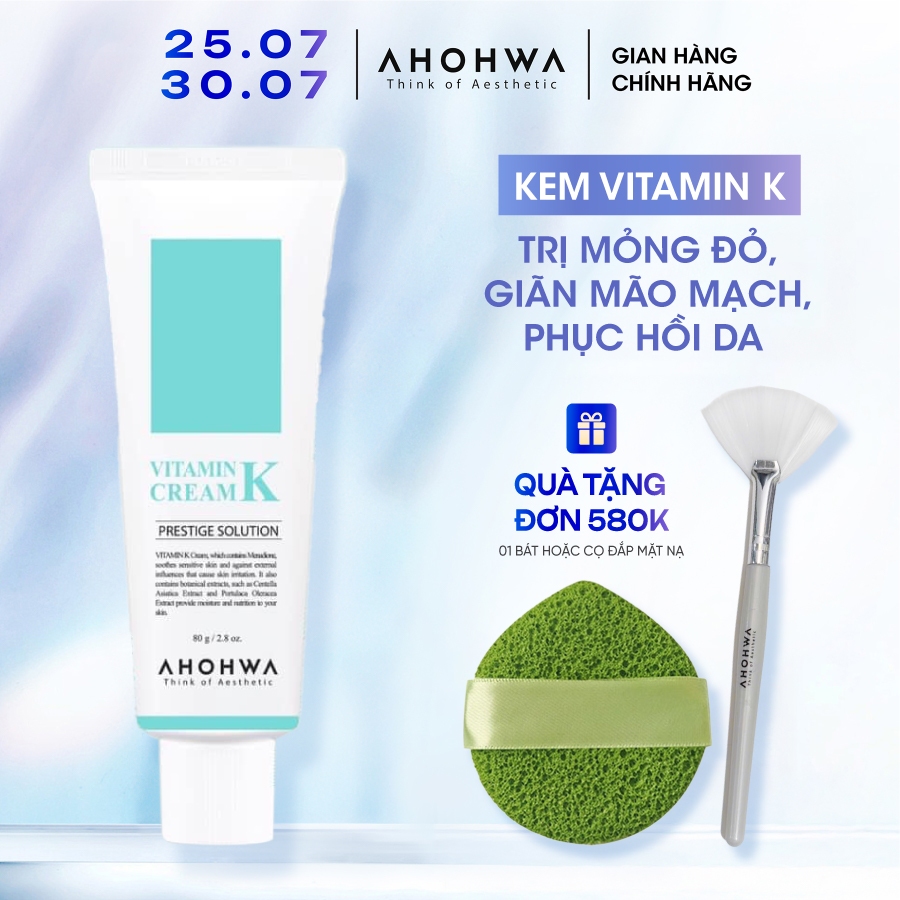 Kem Dưỡng Phục Hồi Ahohwa Vitamin K Cream - Phục Hồi Da Mỏng Đỏ, Giãn Mao Mạch, Làm Dịu Da, Mờ Sẹo