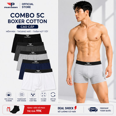 Combo 5 quần lót boxer nam cotton cao cấp Pigofashion QLBXN01 nhiều màu