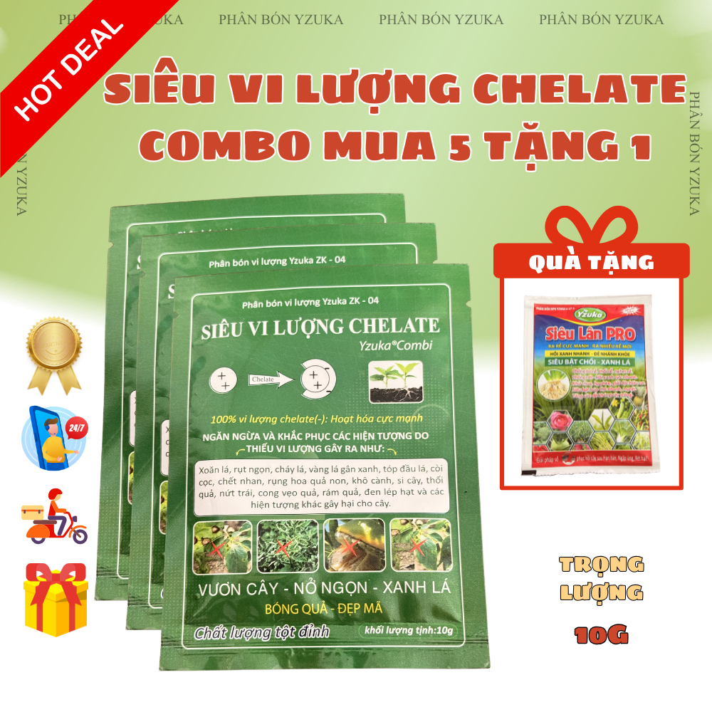 Phân Siêu Vi Lượng Chelate YZUKA 10g – Bổ Sung Vi Lượng, Chống Xoăn Lá, Khử Vàng Lá, Xanh Lá, Nở Ngọ
