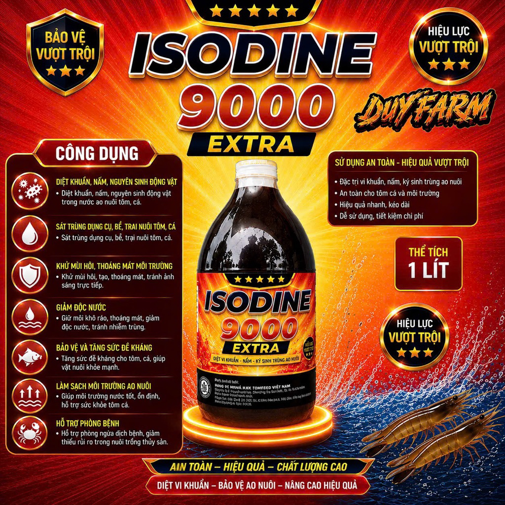 IODINE 9000 EXTRA Đậm Đặc - Diệt vi khuẩn, nấm, nguyên sinh động vật ao nuôi,...