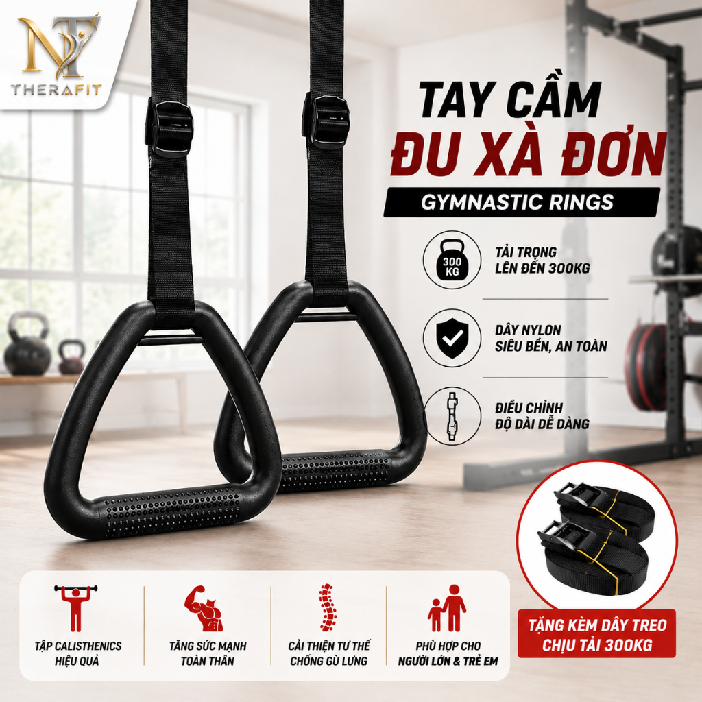 Tay Cầm Đu Xà Đơn Gymnastic Ring– Tay Nắm Tập Calisthenics, Gym, Crossfit Cho Người Lớn & Trẻ Em