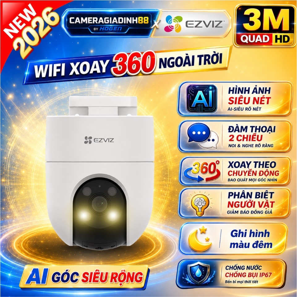 Camera WIFI Ngoài Trời 2 mắt Xoay 360 EZVIZ H9C C8C H8C 3MP 4MP 6MP 10MP 2K 1080P Màu Ban Đêm