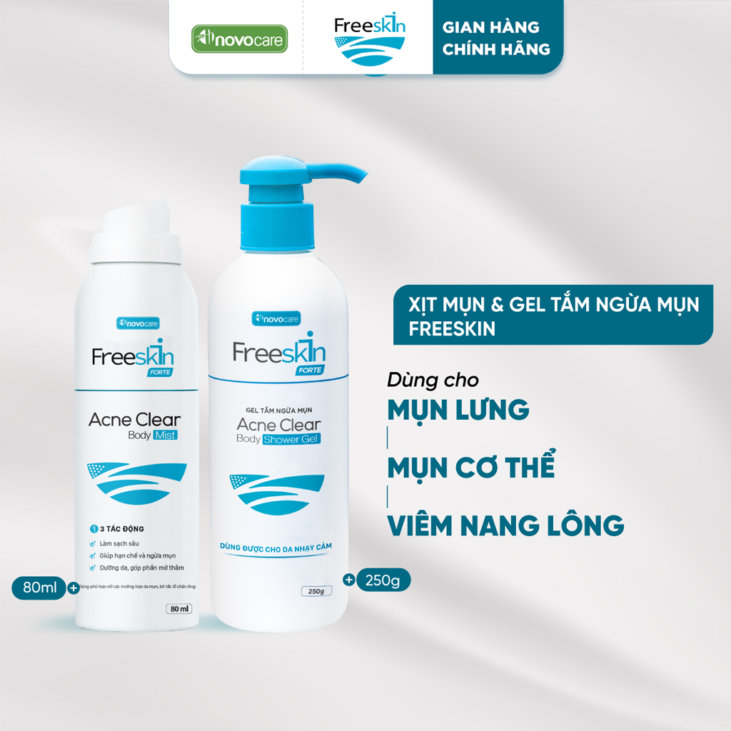 [LIVE] Xịt mụn lưng & Gel tắm Freeskin - Novocare hỗ trợ giảm mụn toàn thân, viêm nang lông, mờ thâm
