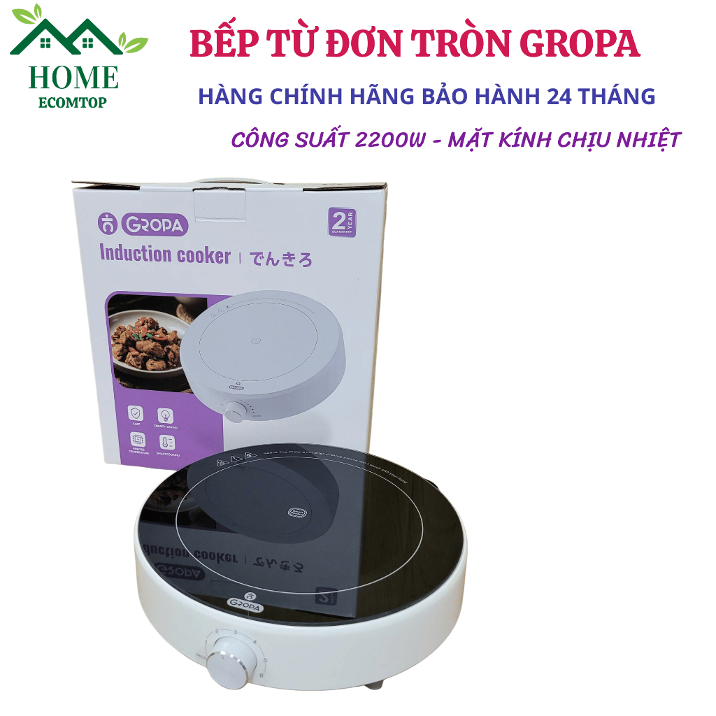 Bếp từ đơn Gropa , Bếp từ tròn công suát 2200w chính hãng Gropa bảo hành 12 tháng