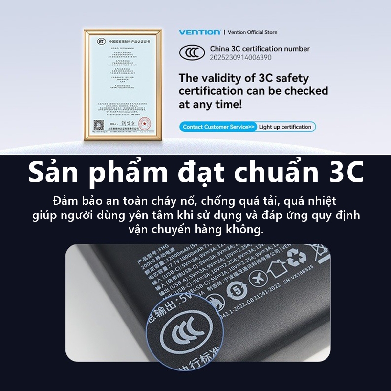 Sạc Dự Phòng 45W Vention 20000mAh Hỗ Trợ PD, QC, Tích Hợp Dây Type-C Cho Điện Thoại, Tai Nghe Máy Tính Bảng | BigBuy360 - bigbuy360.vn