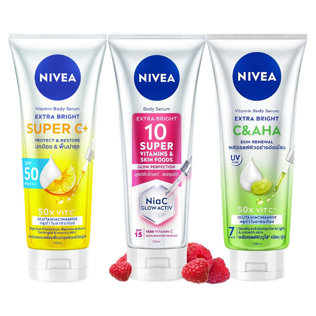 SSerum Dưỡng Thể NIVEA 10 Super Vitamins & Skin Foods Sáng Da/Vitamin Extra Bright C&AHA Dưỡng Sáng (300ml)- 93824/99197