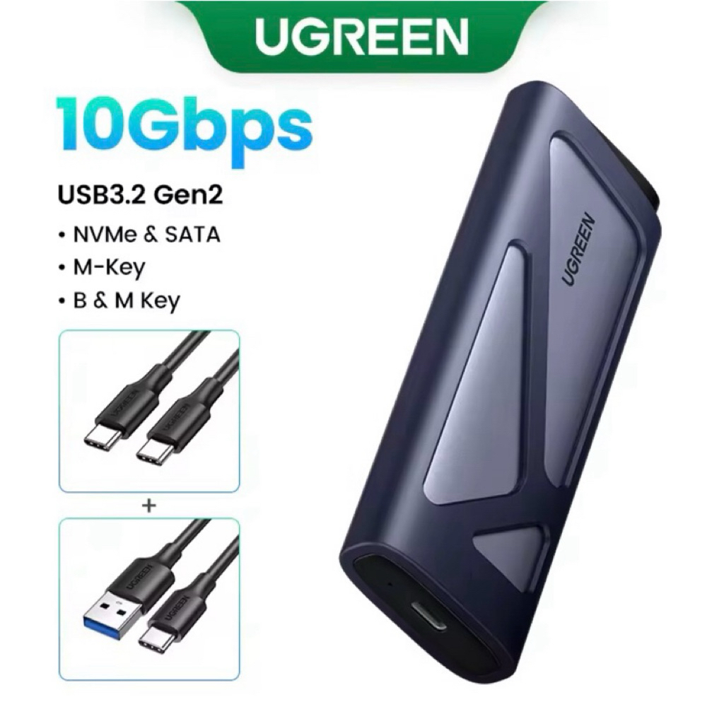 Box Ổ Cứng SSD UGREEN M.2 NVMe/SATA USB-C 3.2 Gen 2 | Tốc độ lên đến 10/20Gbps | Vỏ Nhôm Aluminum - 