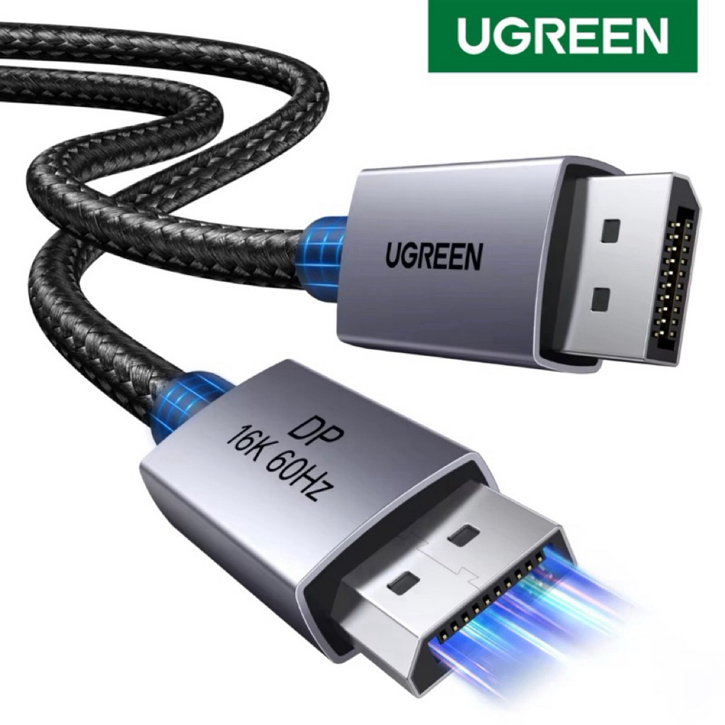 Cáp DisplayPort 2.1 (DP) UGREEN 16K 60Hz | Băng thông 80Gbps | Dây bện dù | Đầu bọc Nhôm Aluminum Al