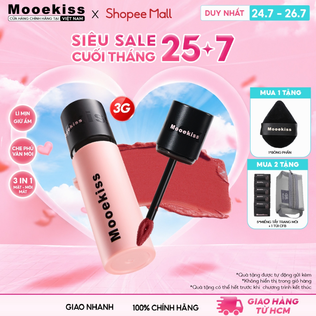 [DAILY] Son Bùn Kem Lì Mooekiss V01 Mịn Mượt Không Khô Môi, Tôn Da Sáng Cho Người Mới Bắt Đầu (2g)
