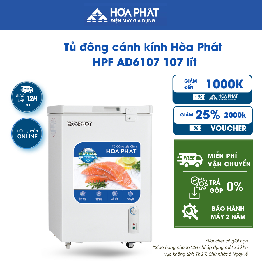 Tủ đông Hòa Phát HPF AD6107 107 lít/ AD6162 162 lít, Điều chỉnh nhiệt độ bên ngoài tủ - Khóa an toàn