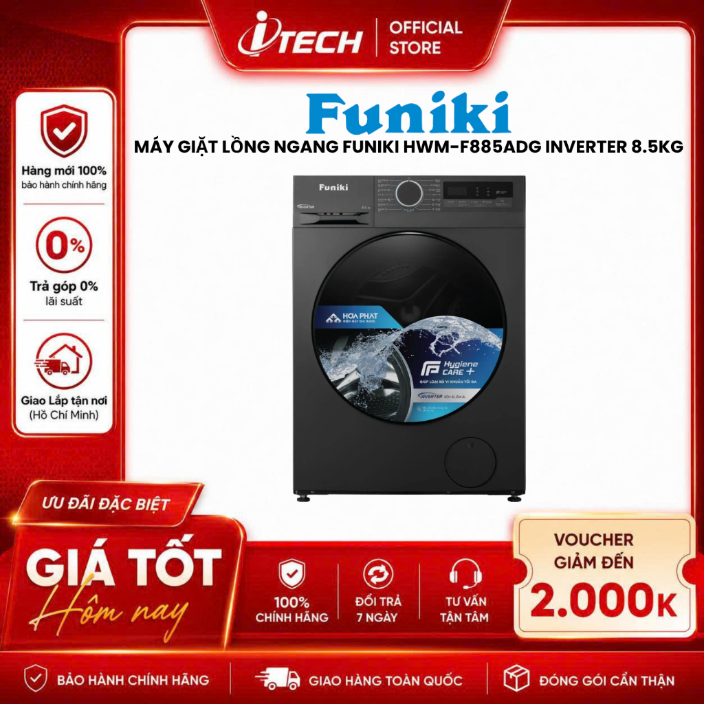 HWM-F885ADG - Máy giặt lồng ngang Funiki HWM-F885ADG Inverter 8.5kg - Hàng chính hãng