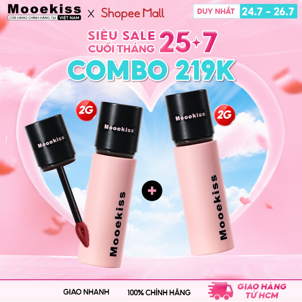 [KOL] Combo Son lì Mooekiss Lip Creamy Matte giúp tăng tone màu da, dịu nhẹ và dễ sử dụng V01 2gx2