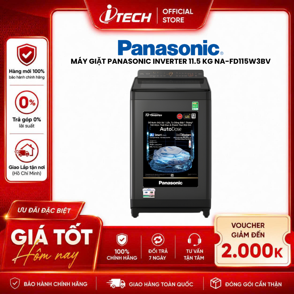 FD115W3BV - Máy giặt Panasonic Inverter 11.5 kg NA-FD115W3BV - Hàng chính hãng