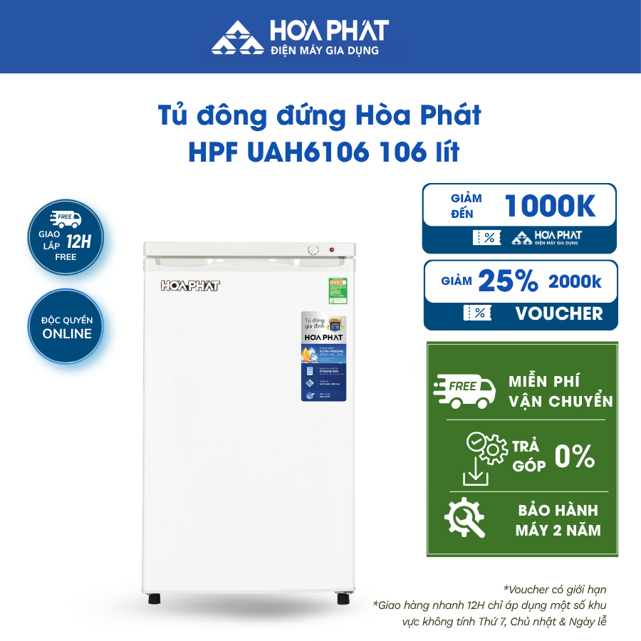 Tủ đông đứng Hòa Phát HPF UAH6106 106 lít/UAH6147 147 lít/UAH6208 208 lít - BH chính hãng 24 tháng