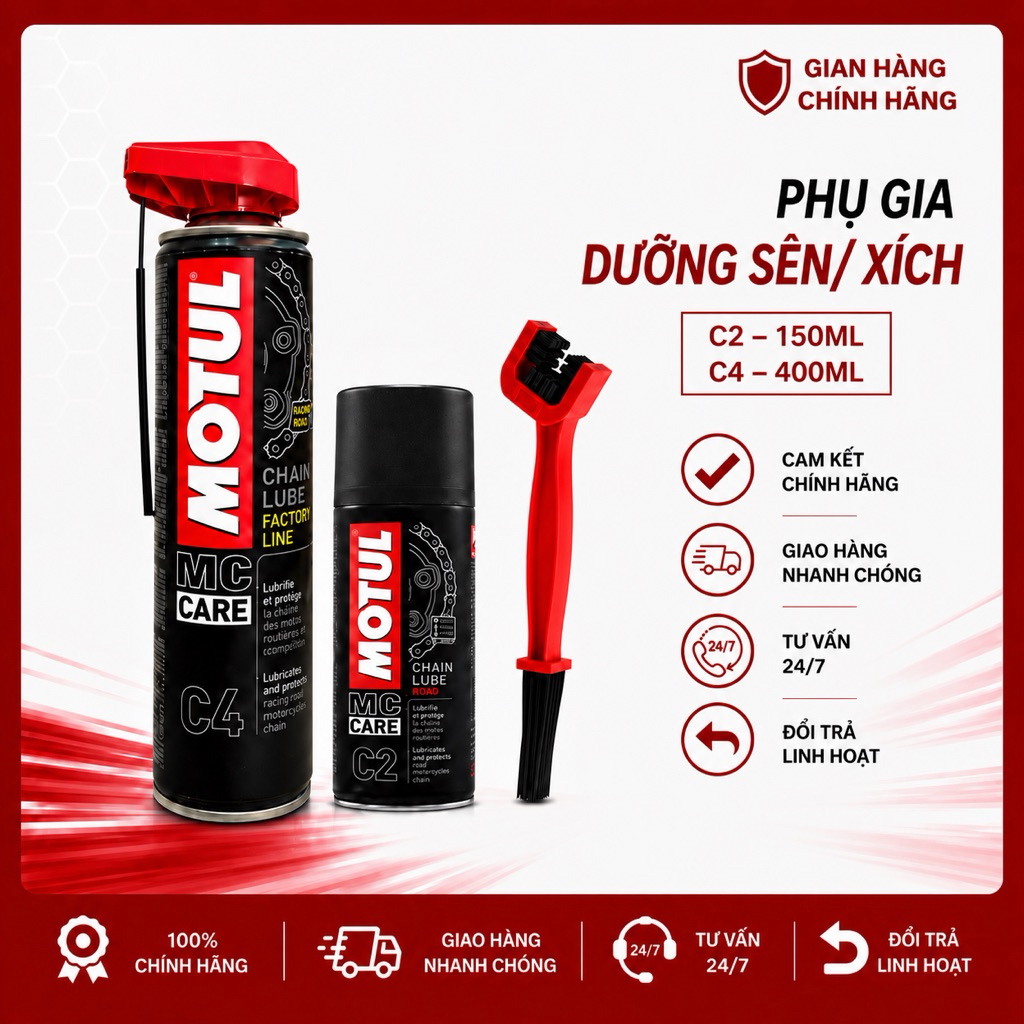 COMBO DƯỠNG SÊN/ XÍCH MOTUL C2/C4 CHAIN LUBE FACTORY LINE + CHÀ SÊN