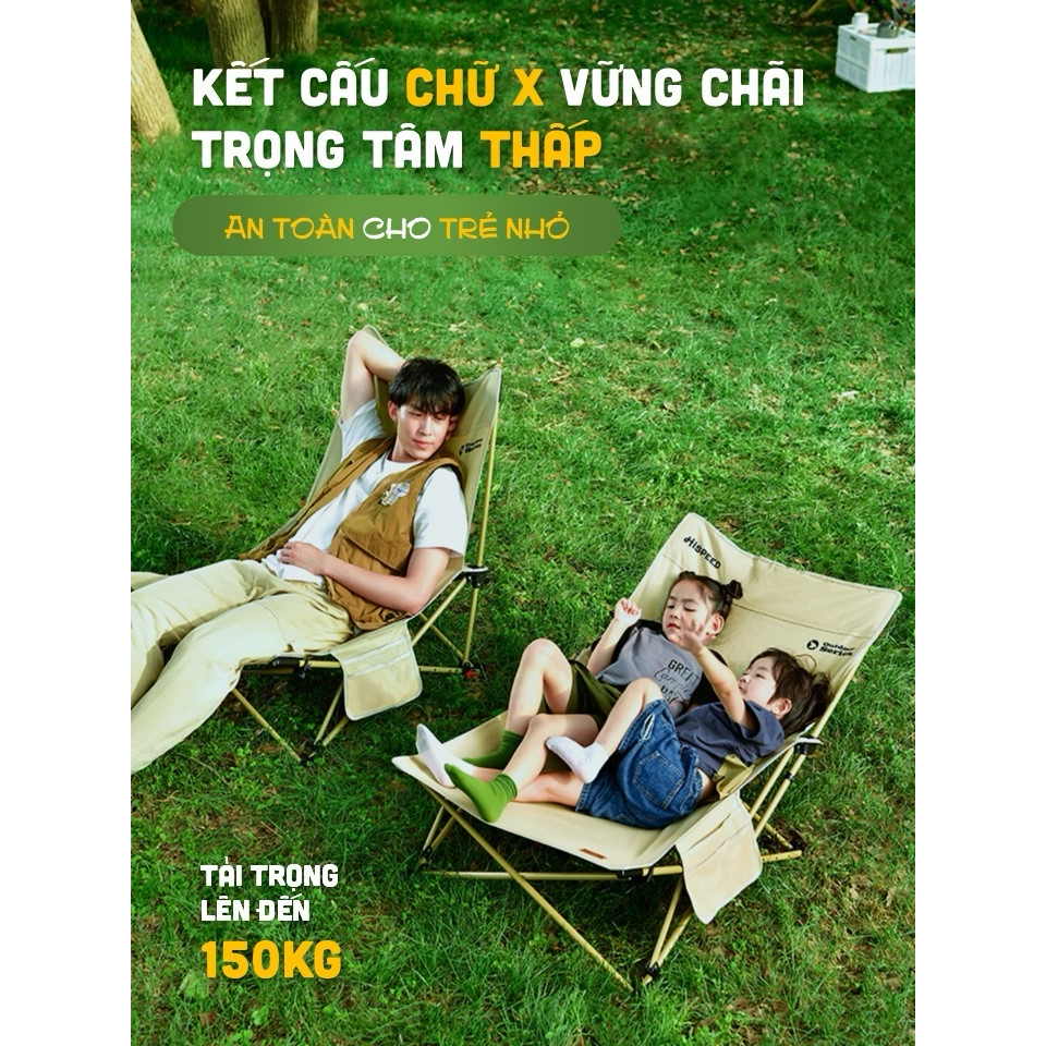 Ghế Lười Camping Công Thái Học HISPEED Tối giản Xếp Gọn Cỡ Lớn, Thư Giãn hơn Võng nằm