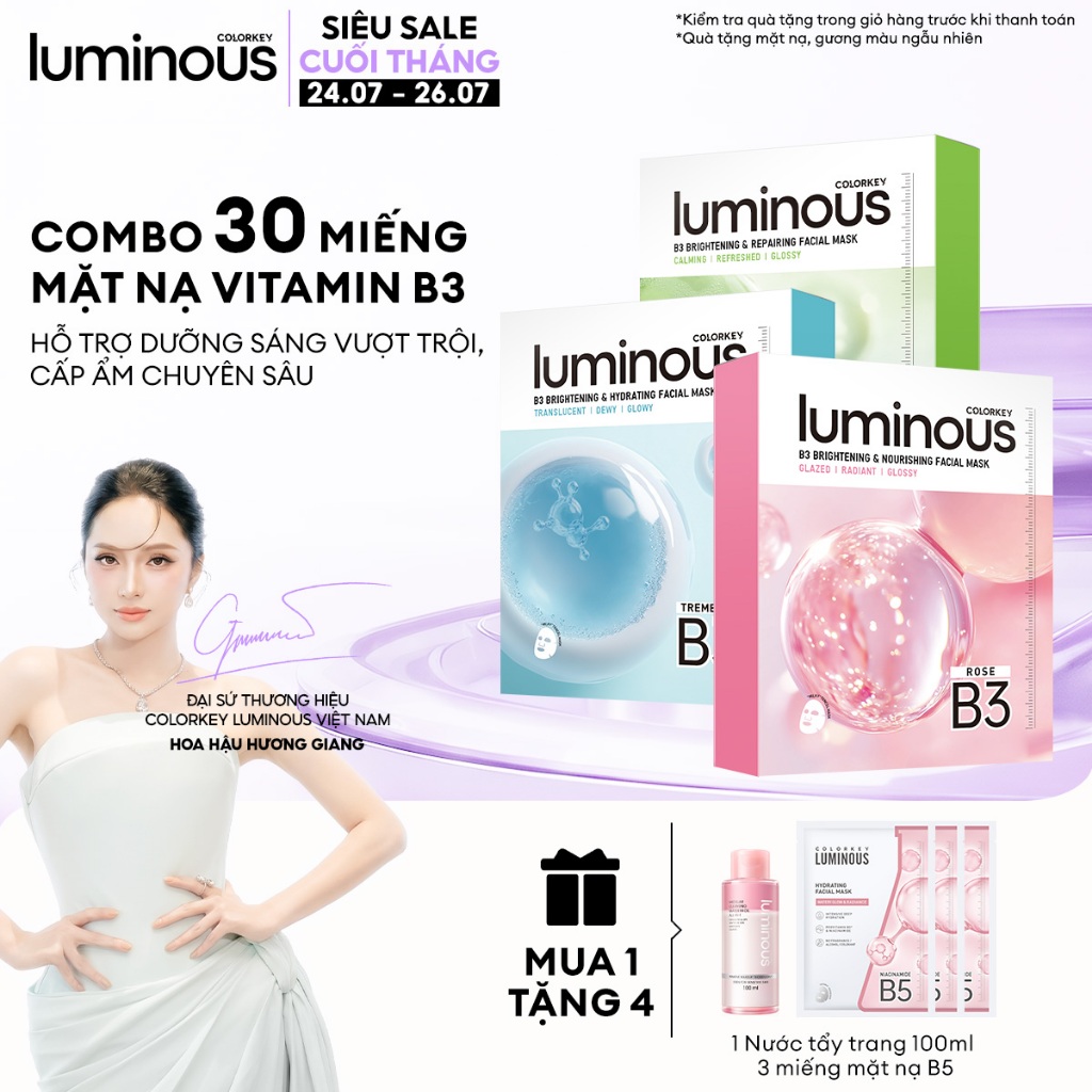 COMBO 3 Hộp Mặt Nạ Giấy COLORKEY LUMINOUS B3 | Hỗ Trợ Dưỡng Sáng, Cấp Ẩm Dịu Nhẹ Cho Làn Da 30ml/Miế