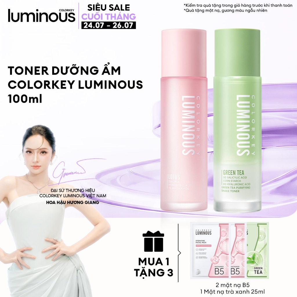 [NEW] TONER  Trà Xanh COLORKEY LUMINOUS Giúp Hỗ Trợ Cân bằng Nước Và Dầu, Hỗ Trợ Dưỡng Ẩm Da 100ml